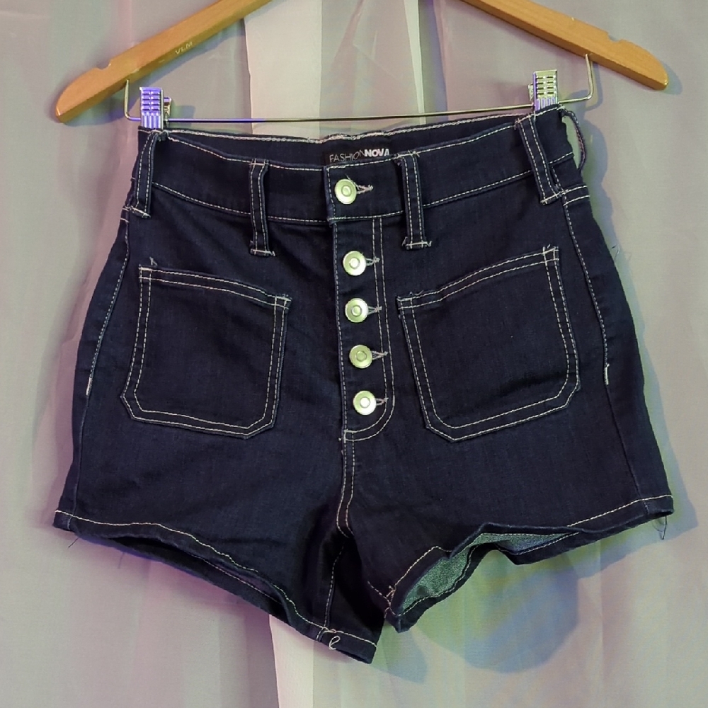 Fashion Nova High Waist Dark Denim Shorts